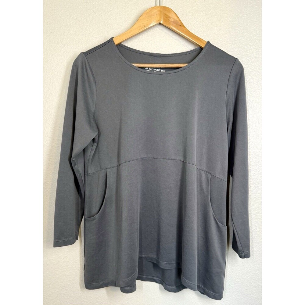 Soft Surroundings Gray Modal 3/4 Sleeve Blouse Buttons Pockets Women's Petite‎ M